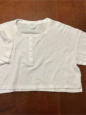 Aerie White Waffle Henley Top